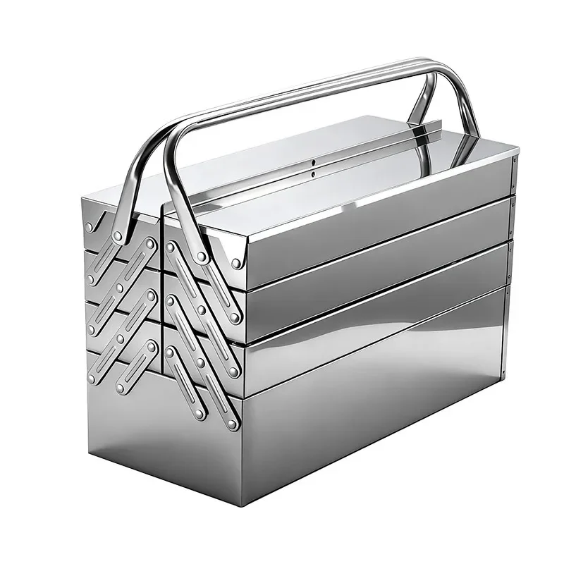 Extra Large Thickened Stainless Steel Folding Multi-layer Toolbox, High-end Hardware Storage Box for Household Tools Organizing