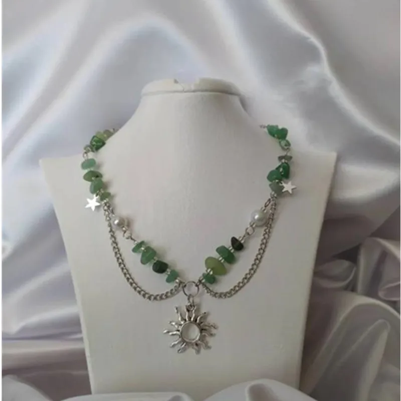 Aventurine necklace fairycore Natural Stone gift softcore aesthetic gemstone crystal jewelry green cottagecore handmade design f