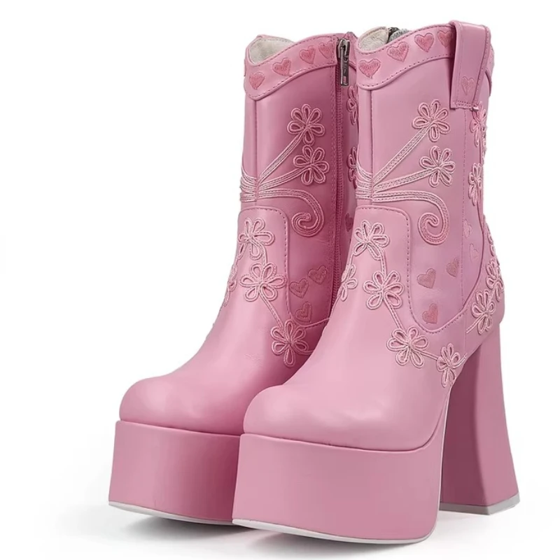 

Европейские/американские уличные розовые ботинки-наездницы на толстом каблуке, женские супервысокие удобные дышащие ботинки в стиле лоферов