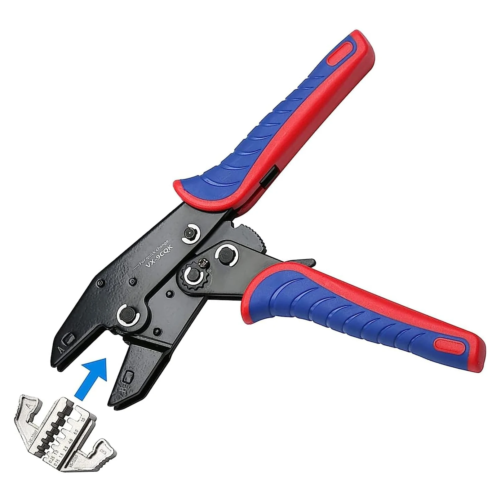 Kit de ferramentas de friso de substituição rápida com 5 matrizes intercambiáveis, crimpagem multifuncional do terminal do cabo do descascador do fio da catraca