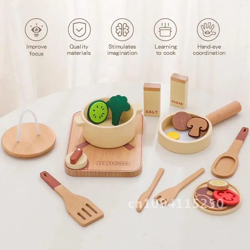 1Set Montessori Holz Spielzeug Küche Freies Haus Spielzeug BPA Pretend Utensilien Geschenk Frühen Kochen ​ Simulations-Bildungsgerät für Kinder