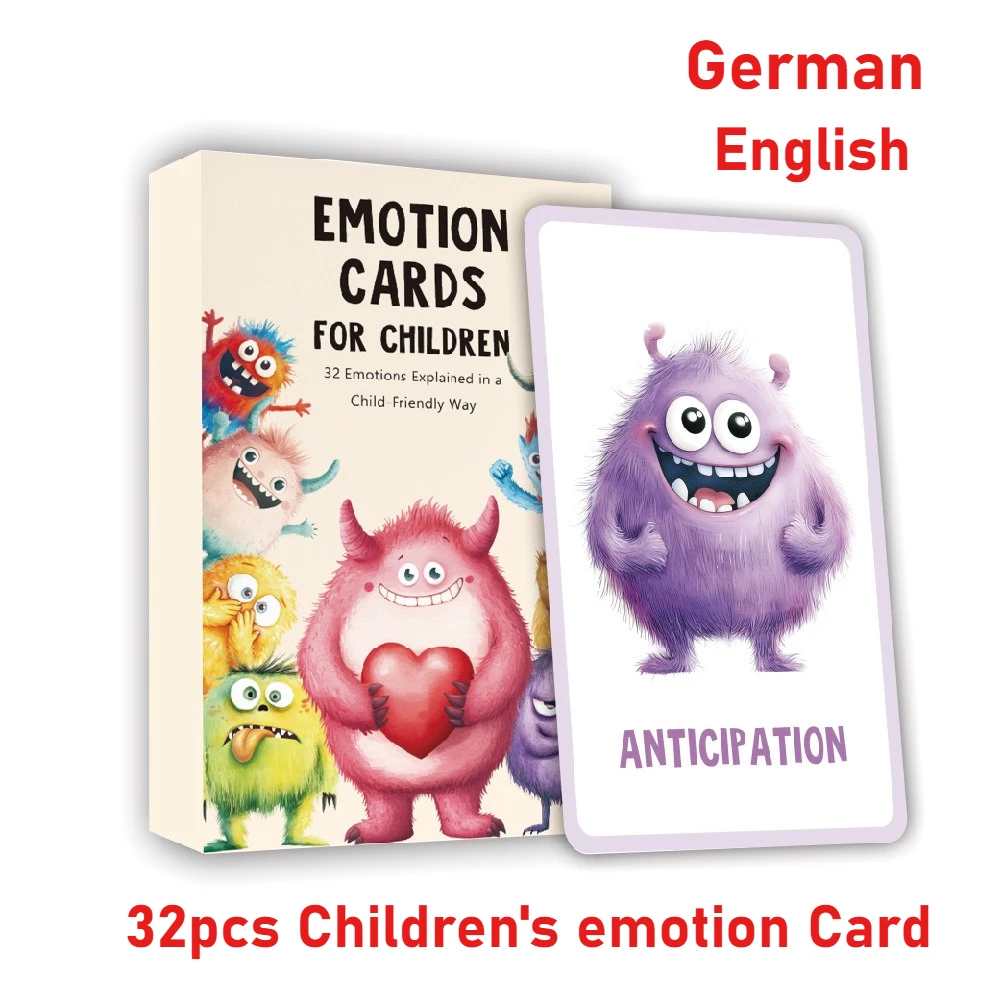 32 cartes d'apprentissage des émotions en anglais et en allemand pour enfants, cartes de gestion émotionnelle, jouet éducatif précoce, cadeau