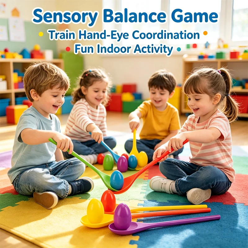Children's Outdoor Fun Game Toy Egg Spoon Balance Sport Wooden Spoon Toss Ball Sense Training Early Education Puzzle Party Game