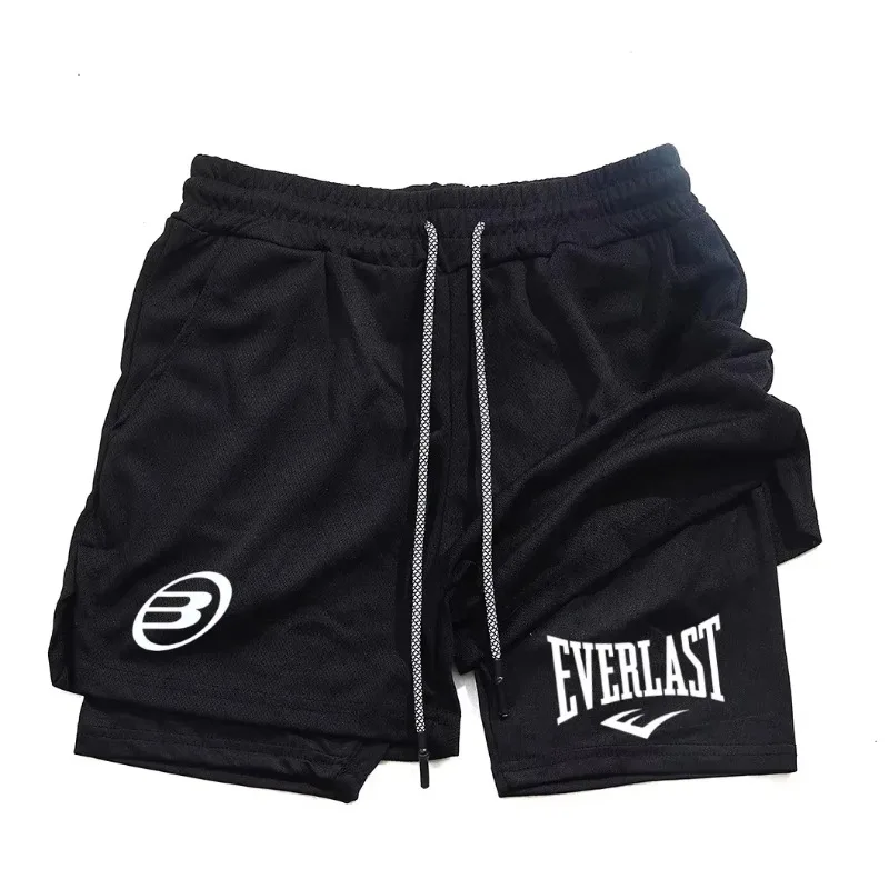EVERLAST 남성 패션 브랜드 반바지 여름 편안한 빠른 건조 스포츠웨어 체육관 조깅 훈련 남성 피트니스 2-in-1 반바지