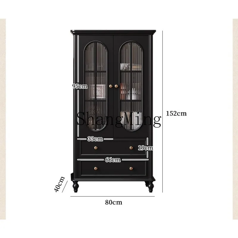 

ZHB retro coffee table TV cabinet combination living room against the wall solid wood black storage size apartment G