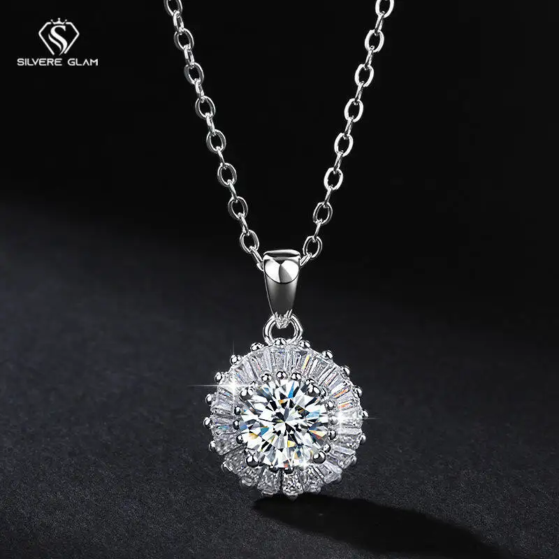 

SG 1CT подвеска из муассанита с подсолнухом для женщин, ожерелье из чистого серебра, роскошные ювелирные изделия, цепочка на ключицу