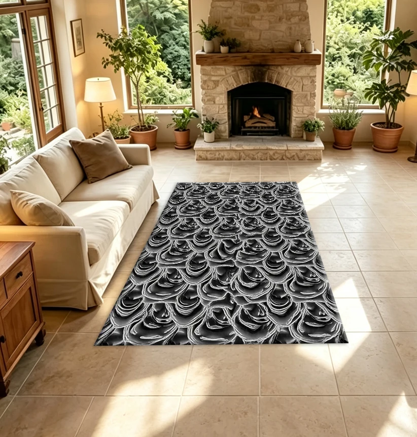 3D Dark Rose Floral Texture Carpet Flooring Luxury Decorative Floor Rug for Home