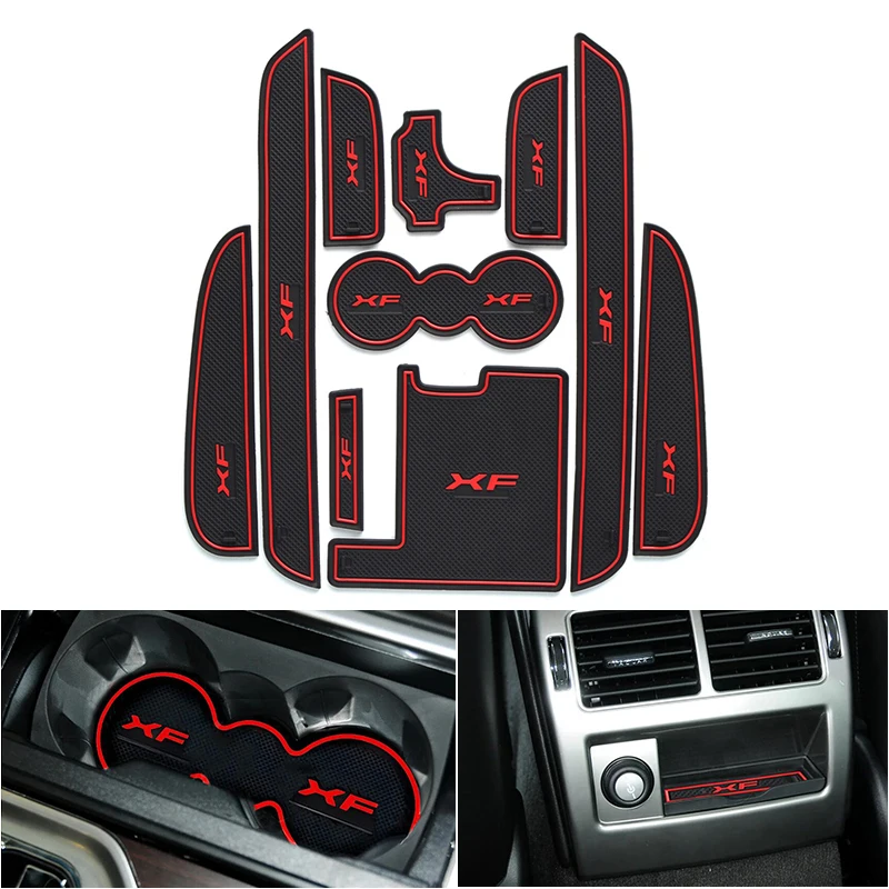Image of Auto Tür Innere Slot Matten Zubehör Für Jaguar XF X250 2011-2013 2014 2015 Anti-Slip Tor Slot Matte tür Nut Tasse Pad Coaster