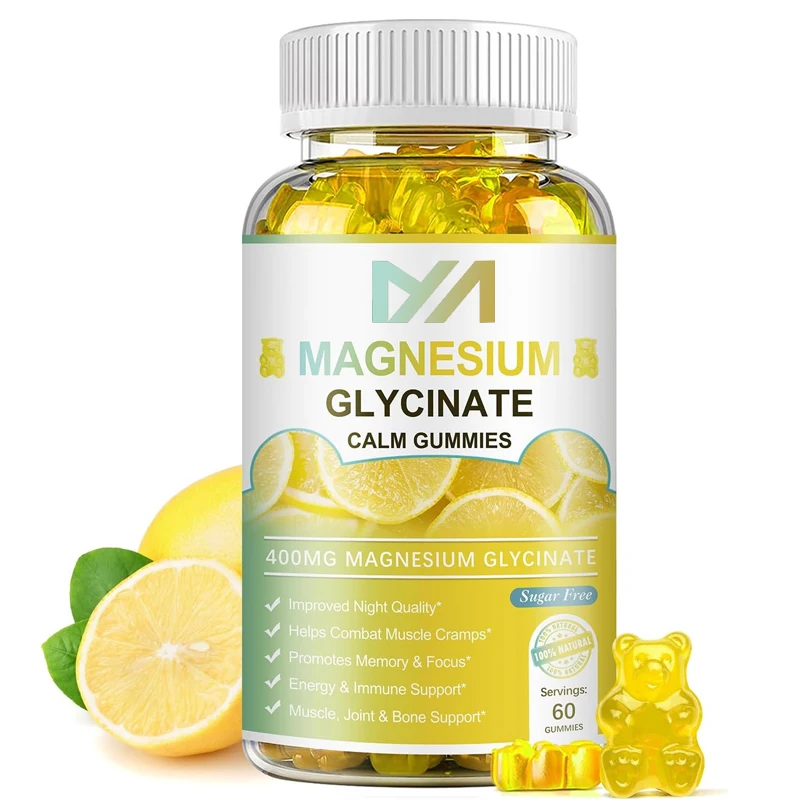 Glycine magnesium gummies 400mg - Sugar free magnesium potassium supplement containing magnesium malate,vitamin D, B6, and CoQ10