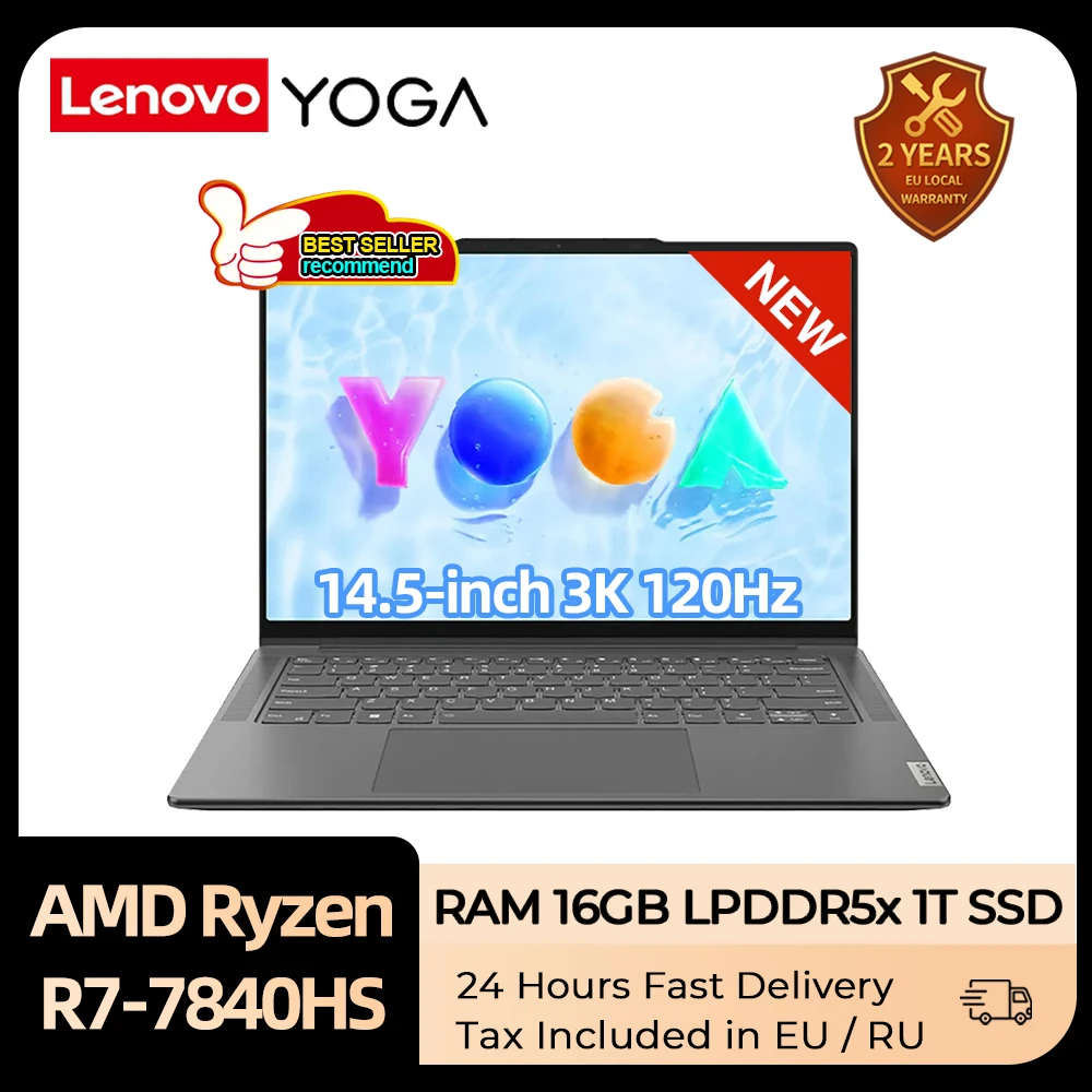 Lenovo YOGA Pro 14s Laptop ramping, PC Notebook layar 2023 inci 780 AMD R7 7840HS Radeon 120 M 16GB LPDDR5X RAM 1TB SSD 3K 14.5Hz