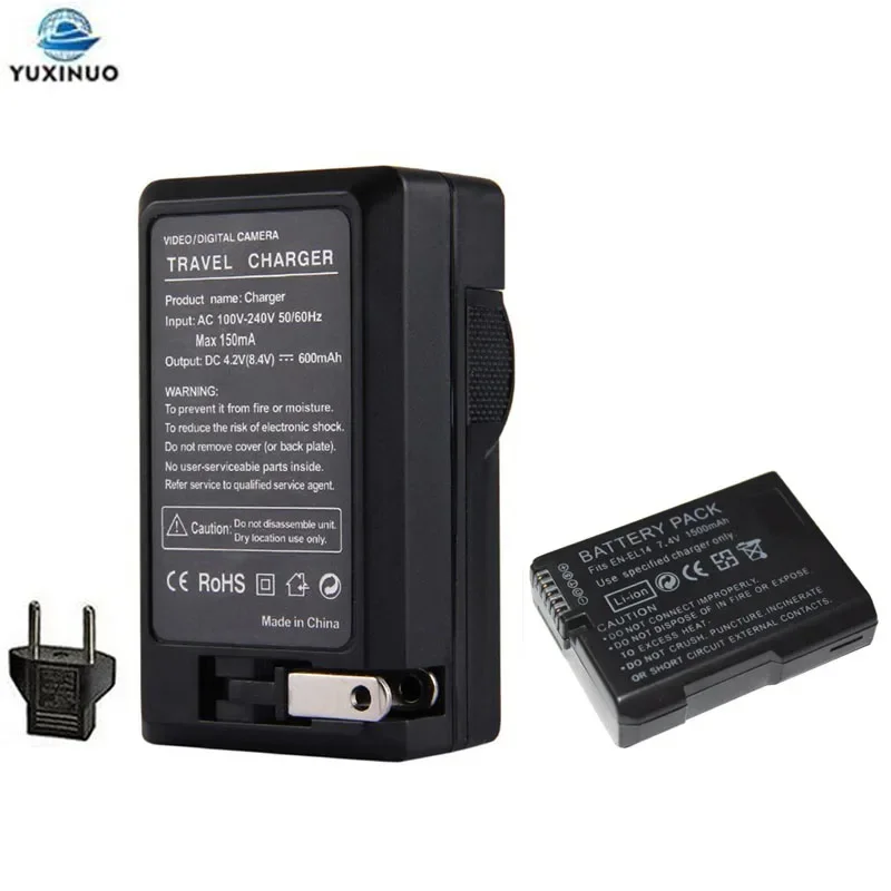 

1500mAh EN-EL14 ENEL14 EN-EL14A Battery + Charger For Nikon D5500 D5600 D3500 D5100 D5200 D5300 D3100 D3200 COOLPIX P7700 P7800