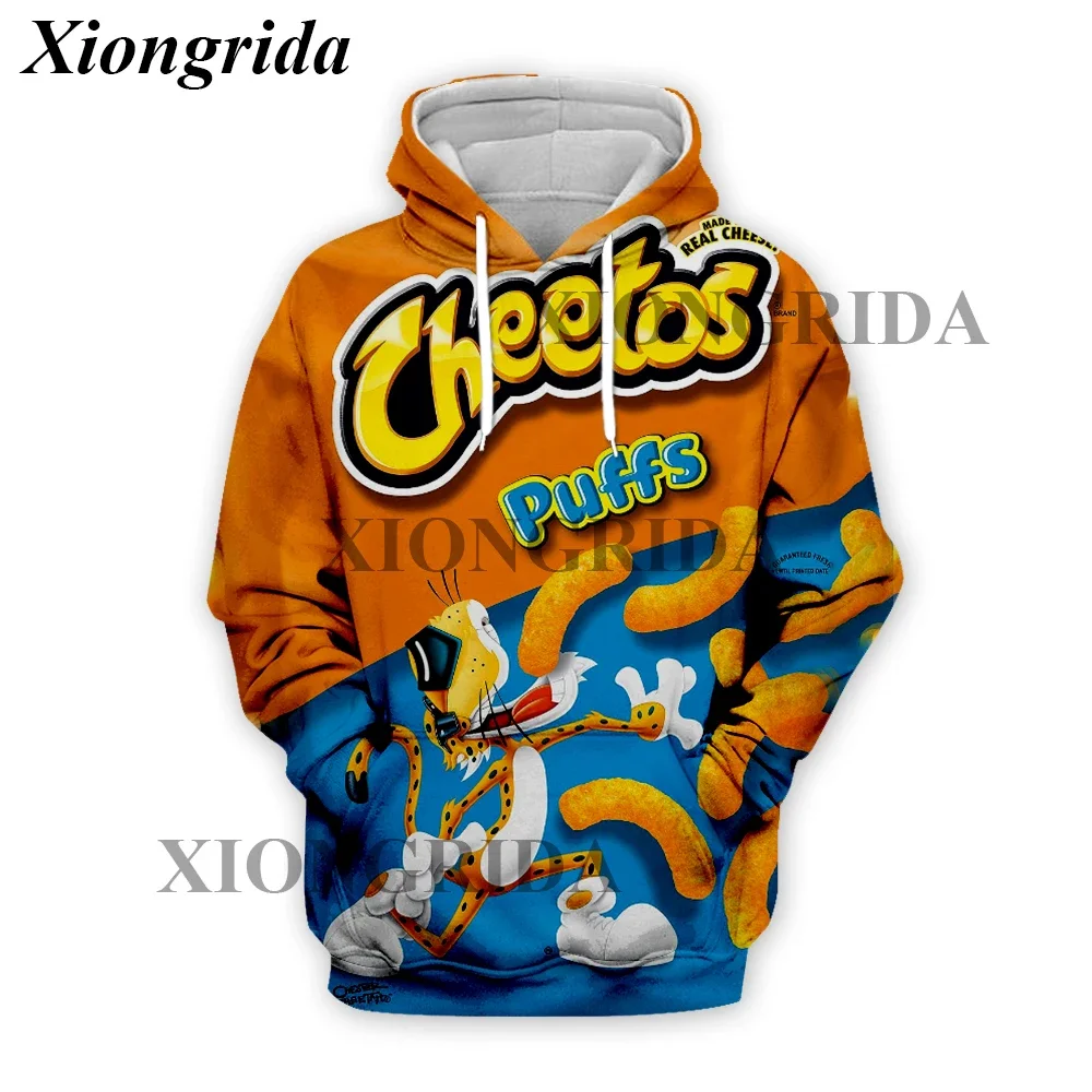 Novedad caliente Cheetos comida Puffs sudaderas con capucha 3D impreso hombres sudadera Harajuku completamente estampado Unisex pulóver capucha Casual Top S-5XL