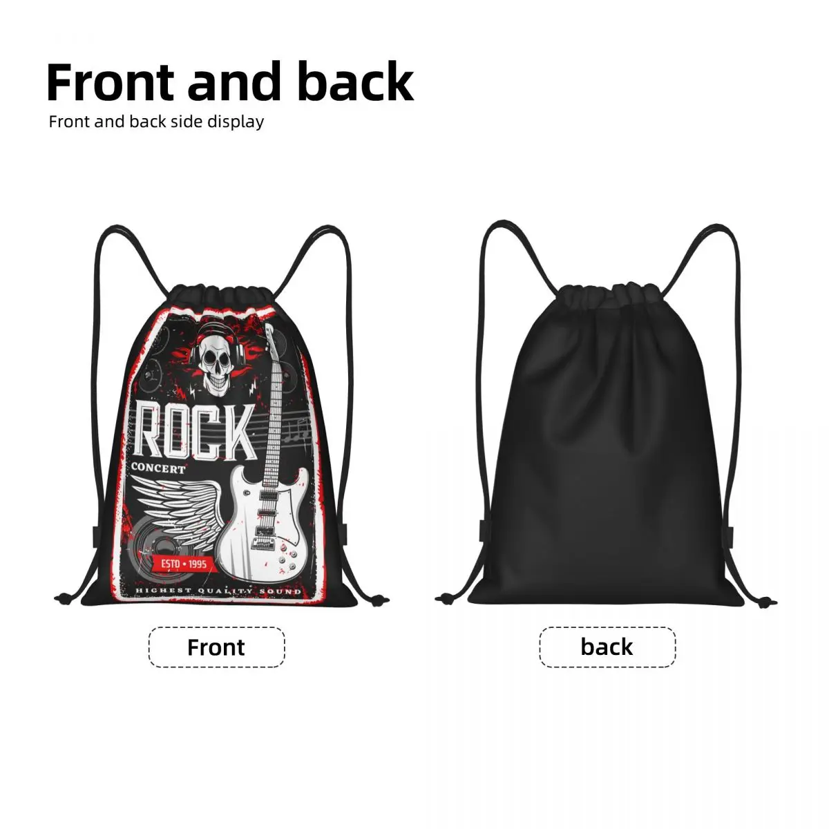 Retro Skull Guitar Rock Festival Drawstring Bag for Training Yoga Backpacks Men Women Heavy Metal Punk Music Sports Gym Sackpack