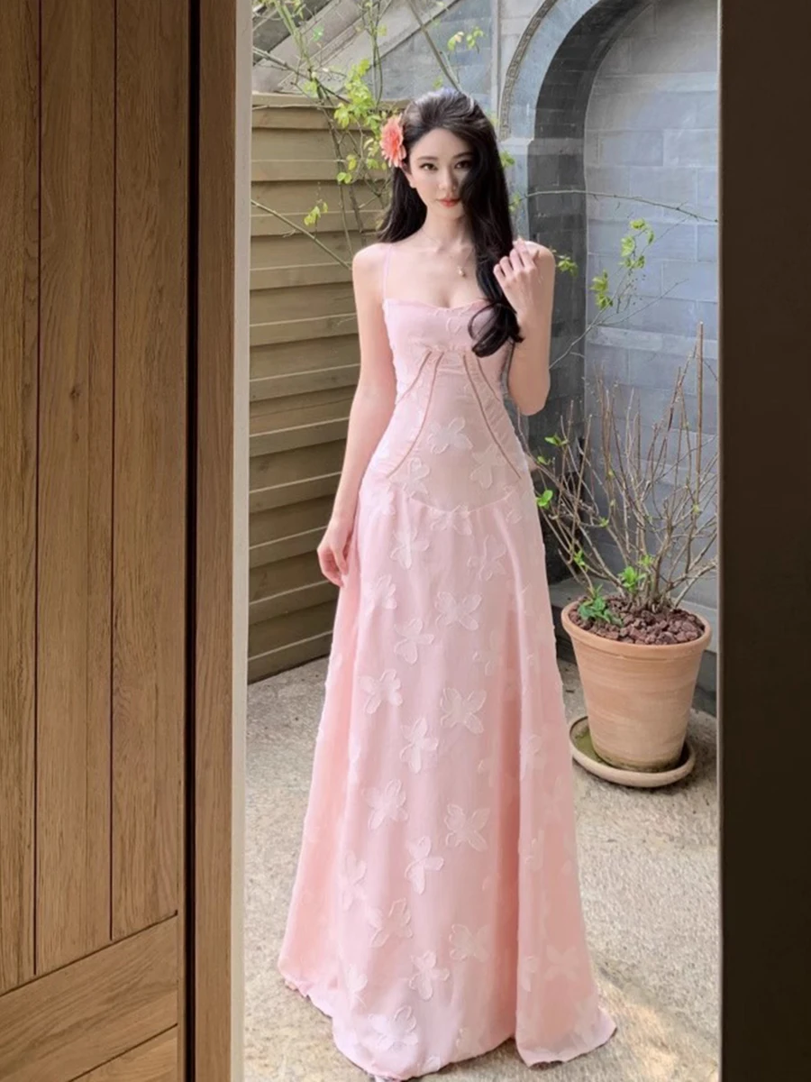 REDDACHiC Abito da donna con ricamo floreale Abito con lacci testurizzato cavo e svasatura Abito da festa maxi lungo Abiti estivi da sposa