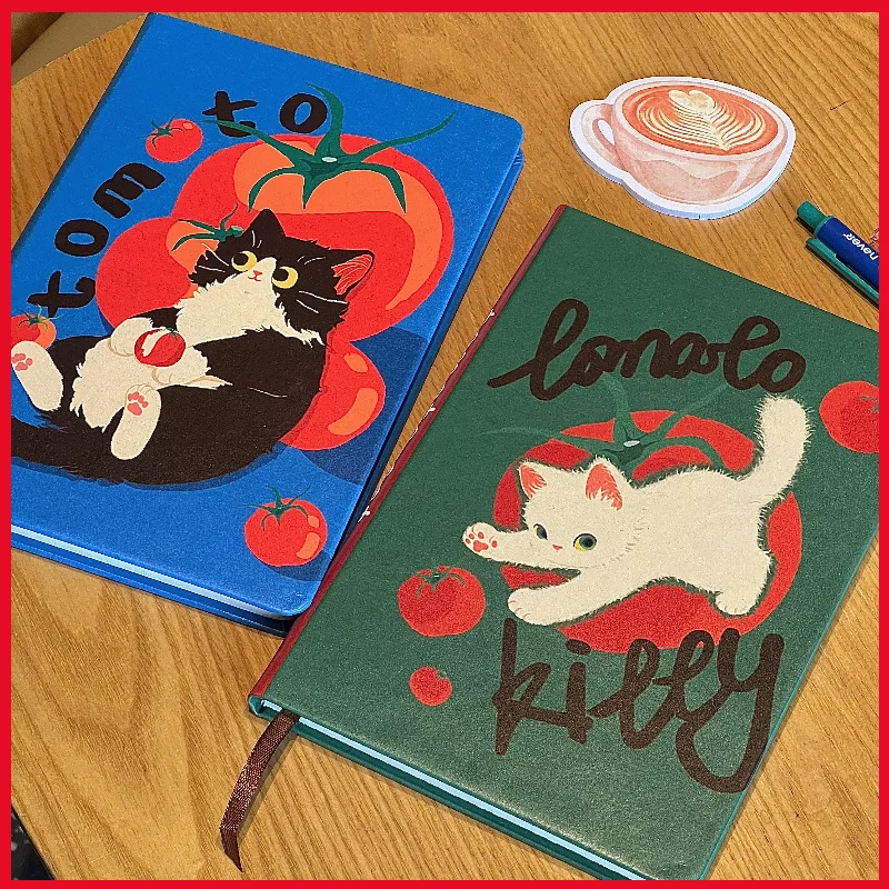 Lindo gatito tomate A5 página interior Horizontal cuaderno dibujos animados estudiante diario página de Color folleto suministros de oficina regalo de Navidad