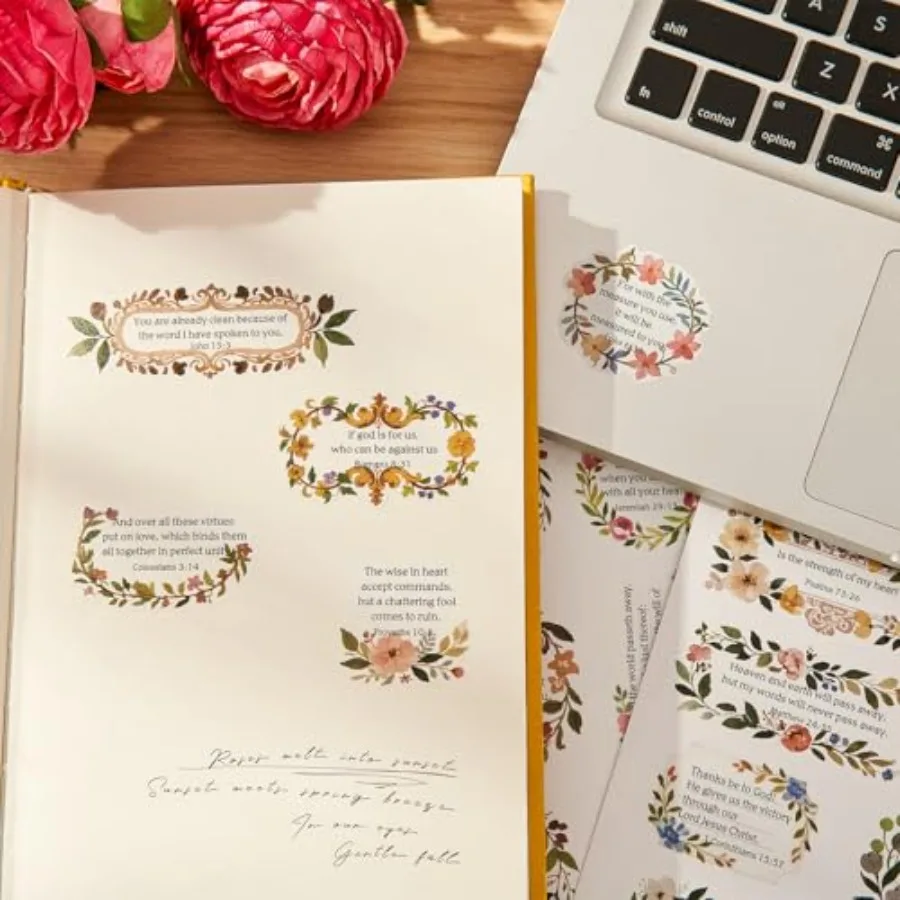 120 Pcs Christian, Floral Scripture Inspiring Journaling Scrapbook Supplies, Religious Study Decals for Water Bottles, Laptops,