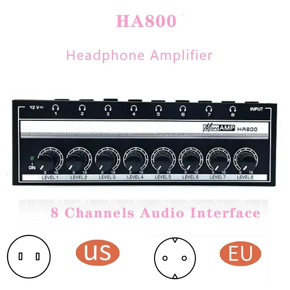 

HA800 8 Channel Headphone amplifier Audio Stereo Amp Microamp Amplifier for Music Mixer Recording Ultra-Compact Sound amplifier