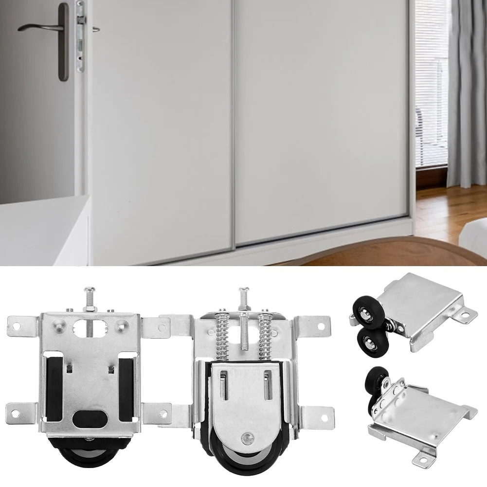 2Pair Iron Alloy Sliding Door Caster Adjustable Sliding Cabinets Door Replacement Roller Pulley For Furniture Closets Wardrobe