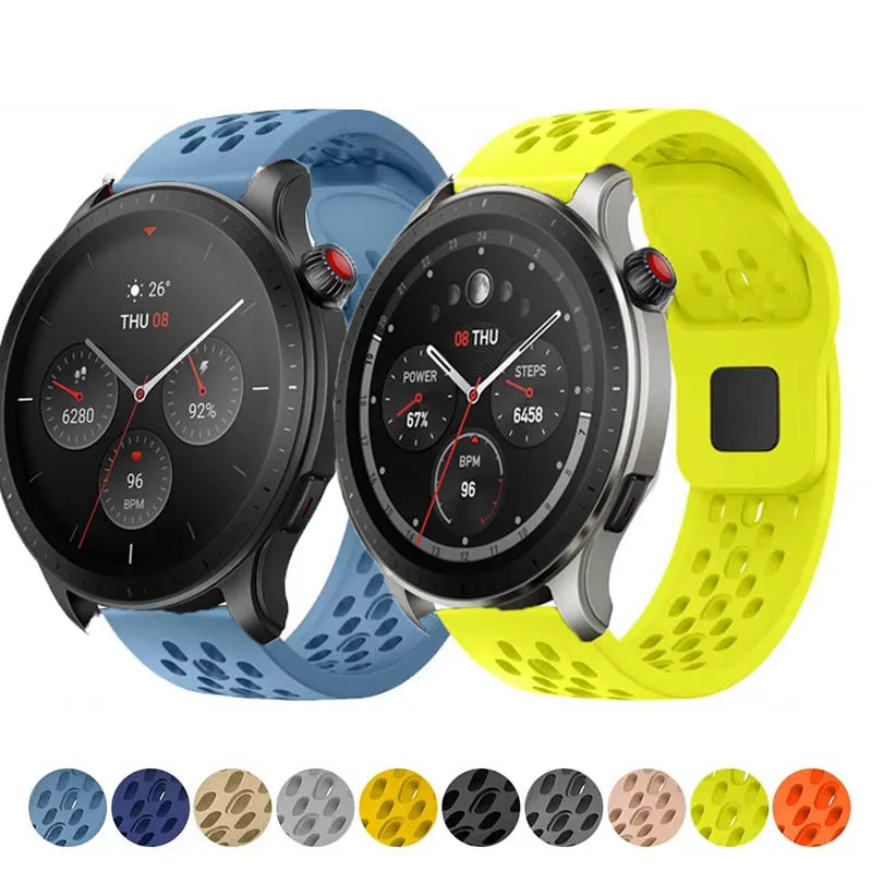 20mm 22mm Loch-Silikonarmband für Amazfit GTS 4/4mini Bip 3 Uhrenarmband für Amazfit GTR4 GTR3 GTR2 Stratos Pace 3 2 Silikonarmband