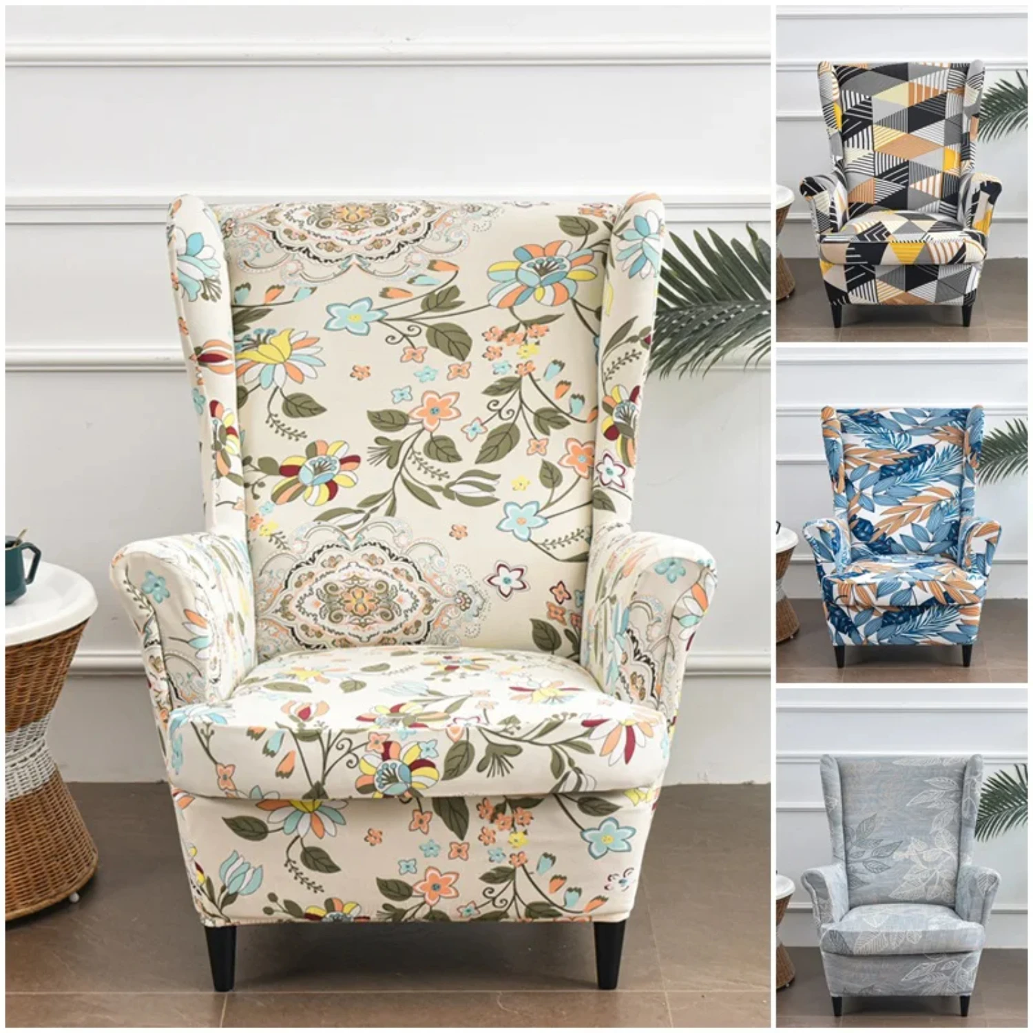 Elegant, Exquisite, and Stylish Floral Wing Chair Slipcover: Superior, Classy Spandex Fabric, Striking Modern Flower Print - Dur