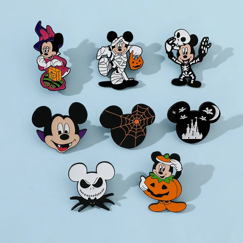 Disney Brooches Cartoon Cute Creative Halloween Elements Mickey Minnie Metal Brooch Decorative Drip Oil Alloy Pin Accessories