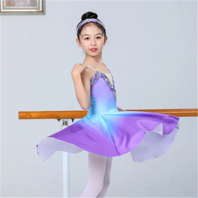 Blue women classical ballet dress Gradually changing stage costume Tutu skirt for children solo dance Diamond-studded suspender