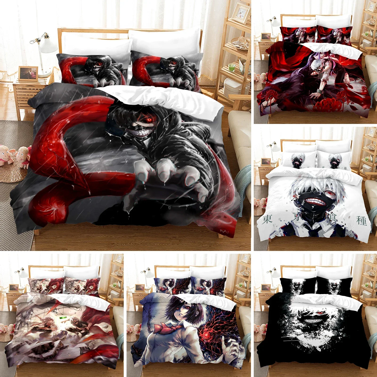 3D Printed Anime Tokyo Ghoul Bedding Set Duvet Cover Kaneki Ken Double Twin Full Queen King Adult Kids Bedclothes Quilt Cover