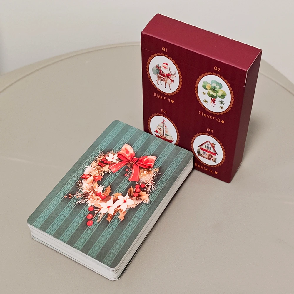 크리스마스 캐롤 레노르망 덱 9*6cm 42장 귀여운 크리스마스 테마 레노르망 카드 350GSM 더블 엠보싱 카드스톡에 인쇄