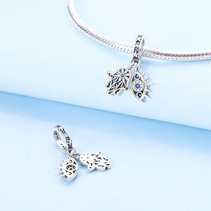 925 Sterling Silber blaue Augen und Palme Charms Kreuzigung Perlen Frauen Freundinnen Schmuck Geschenk – Detail 22