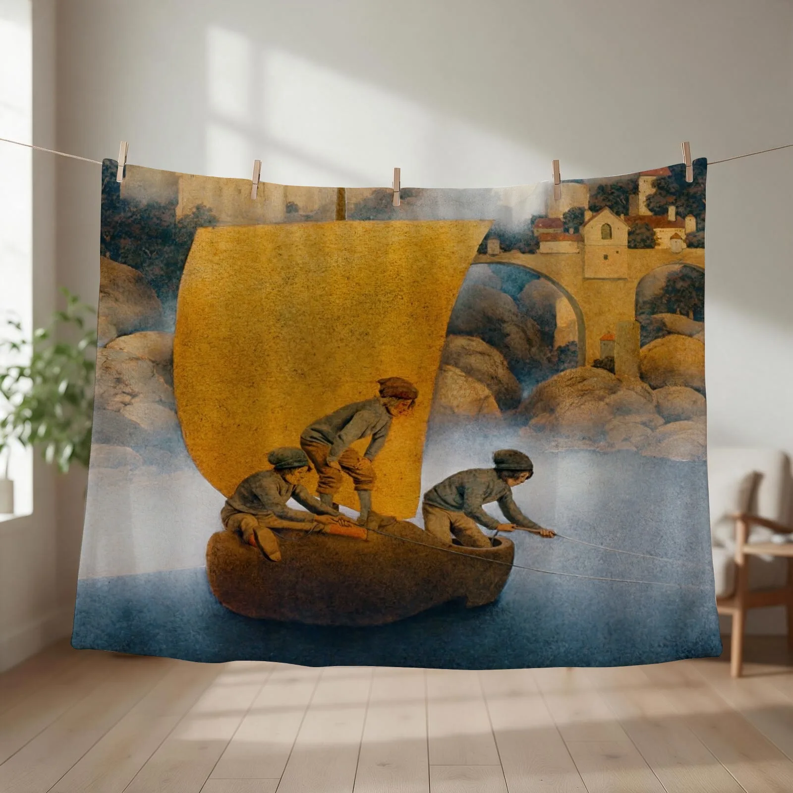 New Wynken, Blynken, and Nod by Maxfield Parrish - Fairy tales Throw Blanket couch cozy soft plush fuzzy picnic outdoor blanket