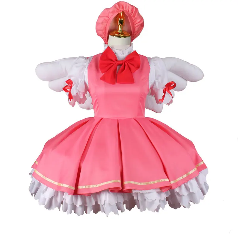 

Аниме Captor Косплей KINOMOTO SAKURA Костюм с крыльями шляпа женские розовые красные платья Хэллоуин вечерние одежда для девочек наряд