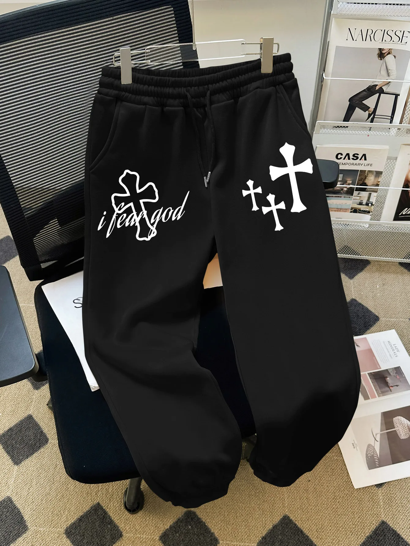 Men's Trousers with Faith Cross and I Need God Print Drawstring Track Pants Daily Wear Sweatpants with Religious Symbols Pattern