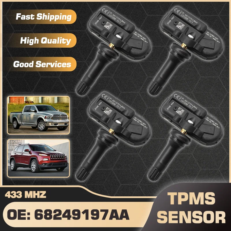 

433 MHz Auto Tire Pressure Sensor TPMS For Dodge Ram 1500 2500 3500 4500 5500 2014-2018 Jeep Cherokee KL 2014-2019 68249197AA