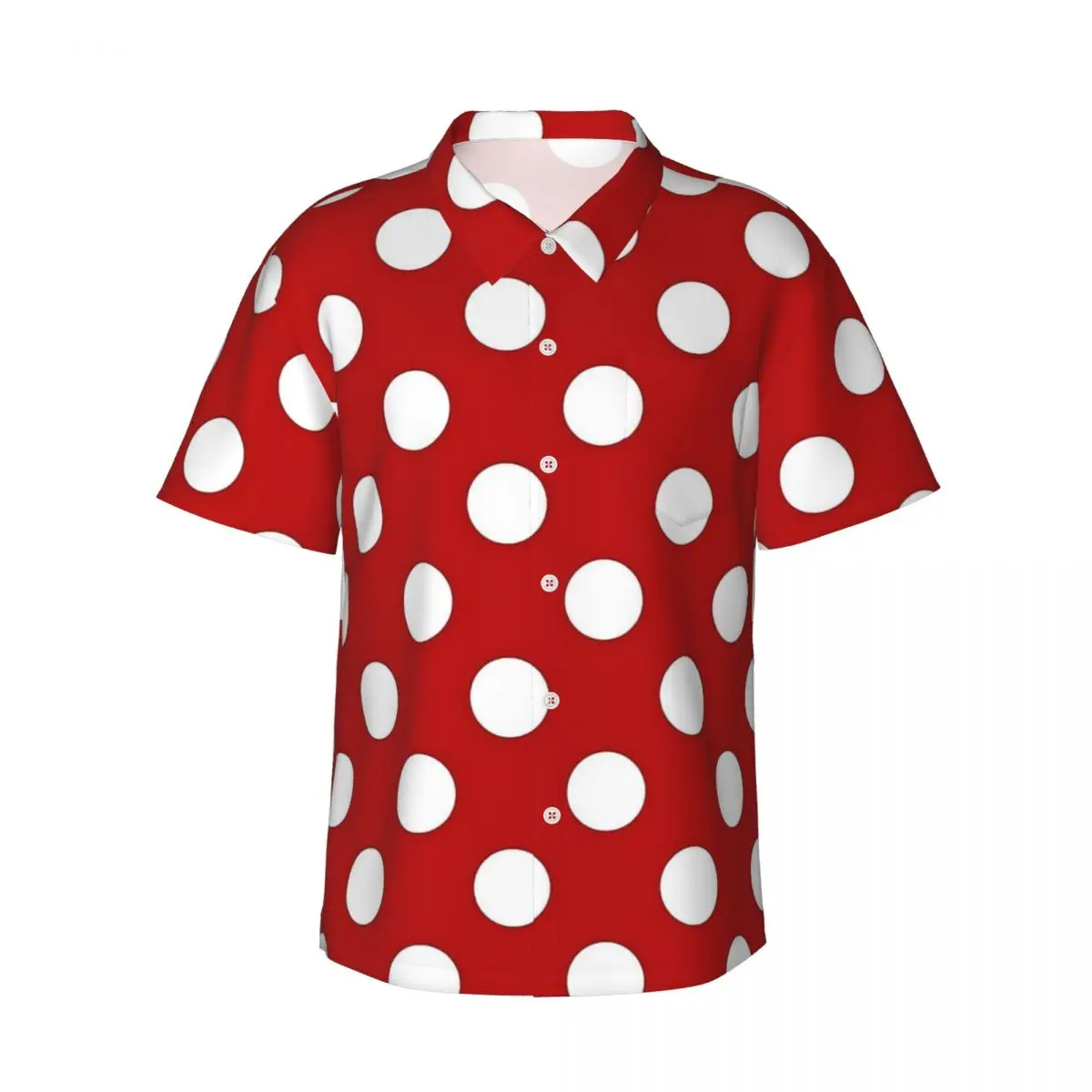 Hawaiian Shirt Vacation Red And White Polka Dots Retro Blouses Vintage Casual Shirts Man Short Sleeves Streetwear Clothing