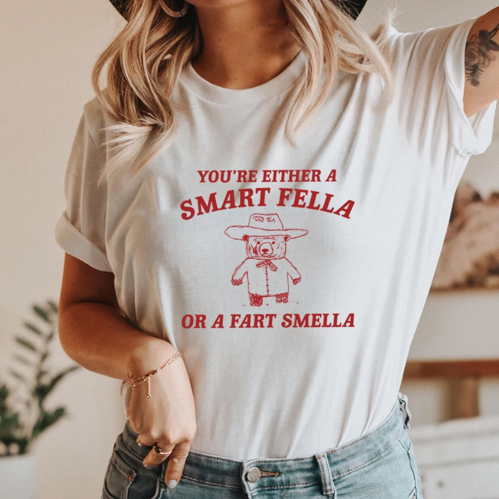 Are You A Smart Fella or Fart Smella T-Shirt Retro Cartoon Shirts Weird Tees Cute Trash Panda Graphic T Shirts Women Y2k Tops