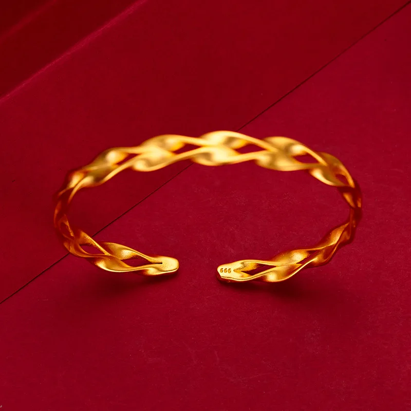 

Fashion 999 Gold Wheat Double Water Ripple Bracelet for Women Bride Wedding Engagement Jewelry Anniversary Real 24k Gold Bangle