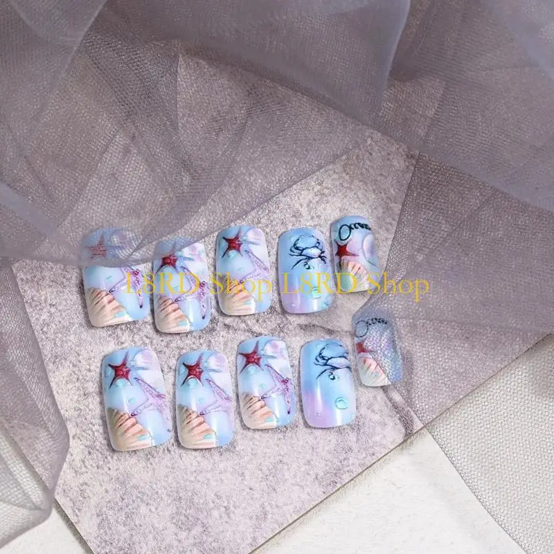 L8RD Summer Ocean Theme Texture Press On Set 24Pcs False on