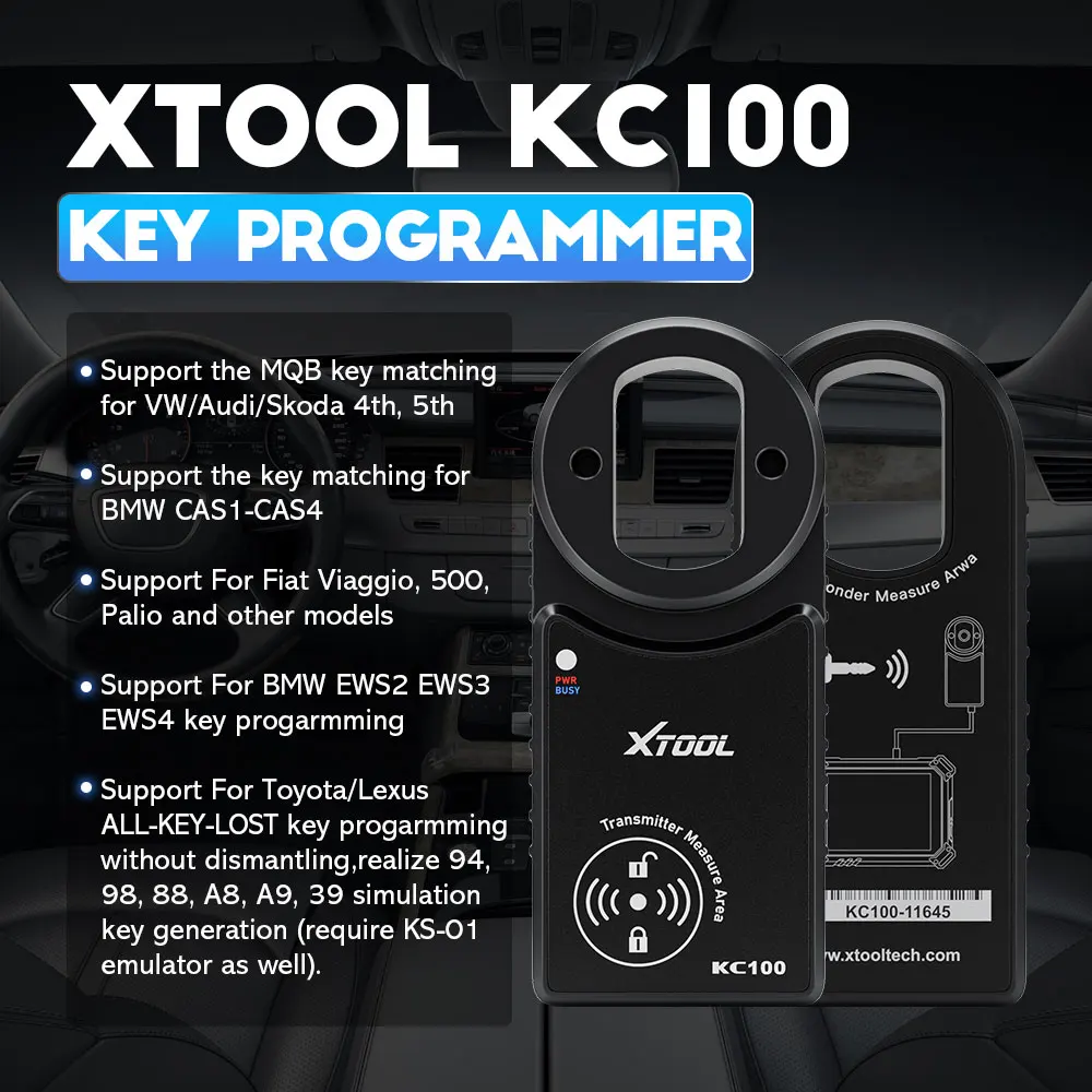 XTOOL KC100 Car IMMObilizer Precoding Tools KC100 Key Programmer for VW 4&5th For BMW CAS1-CAS3 Work With X100PAD3 IP616 D7S D9S