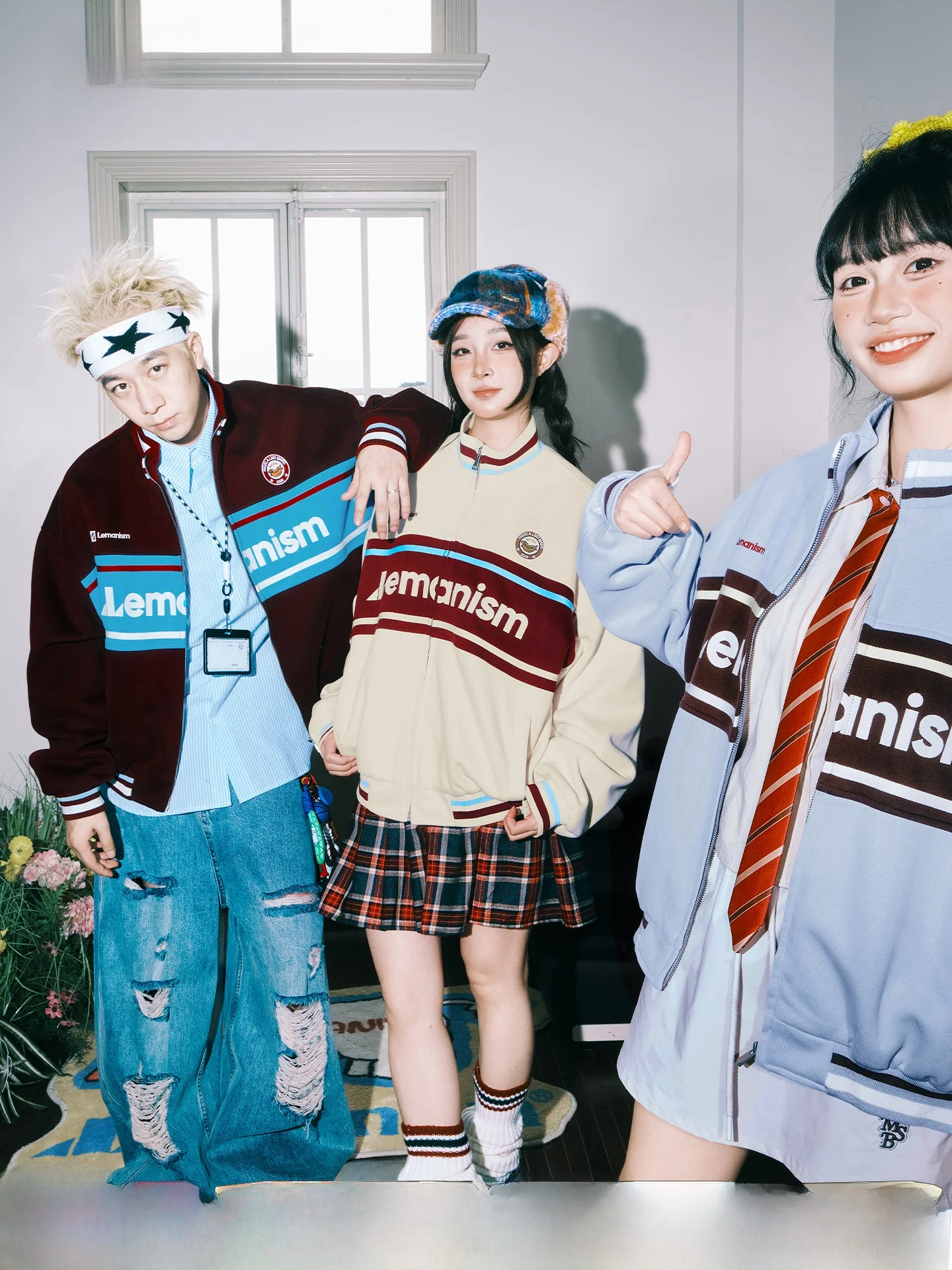 

Lemanism American Trend Letter Print Color Blo Stand Collar Jaet ex Spring Autumn Outerwear Long Sve Zipper Closure