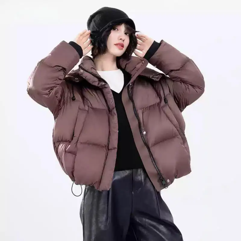 Nueva Chaqueta de algodón con capucha informal holgada a la moda corta de invierno para mujer Chaqueta de algodón de estilo universitario con diseño occidental cálido y grueso