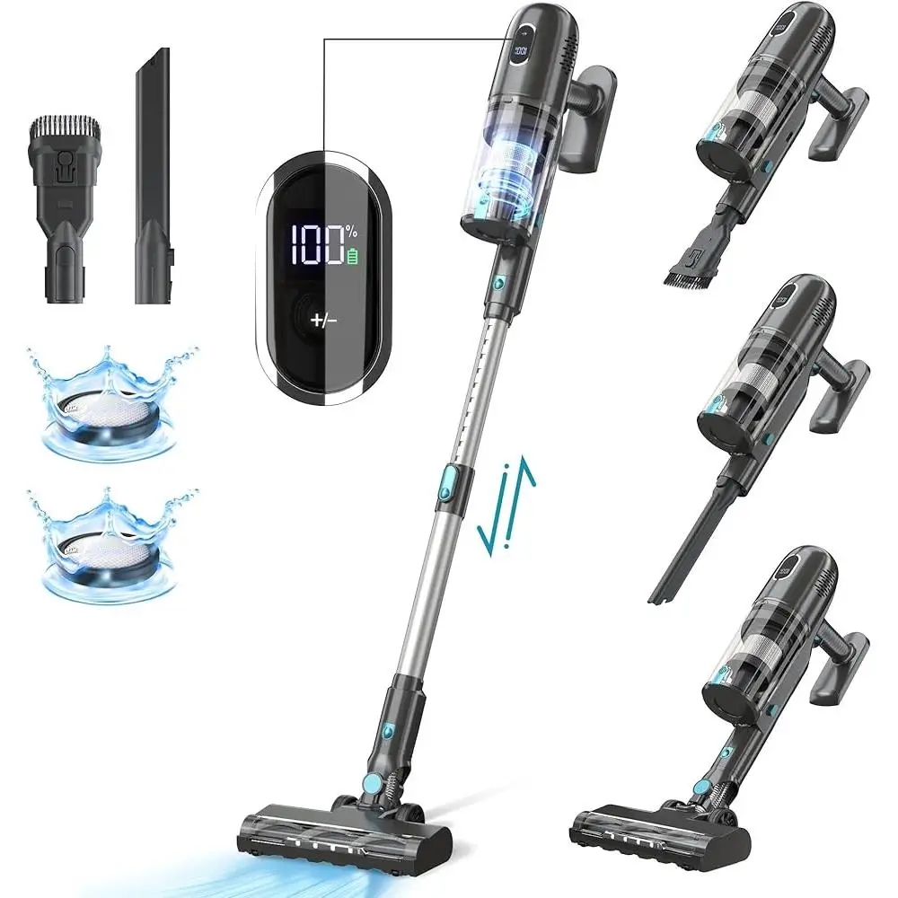 Cordless Vacuum Cleaner Powerful 38KPa Suction 45 Mins Runtime Self-Standing LED Display Lightweight Filtration System