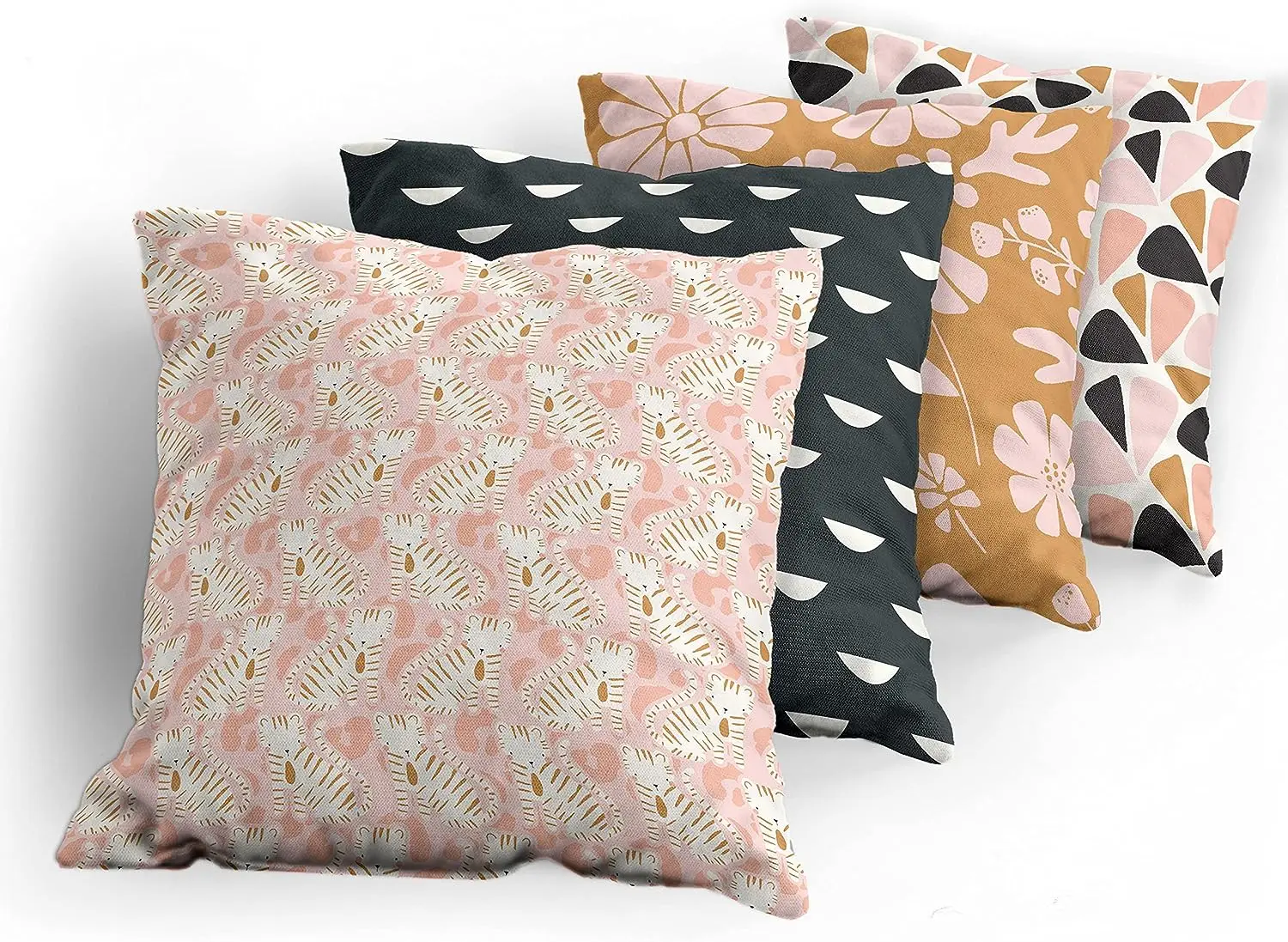 Abstract Pillow Cover Pink Flowers and Geometric Shapes Modern Digital Printing Sofa Cushion Cover, pillowcase 50*50 decor