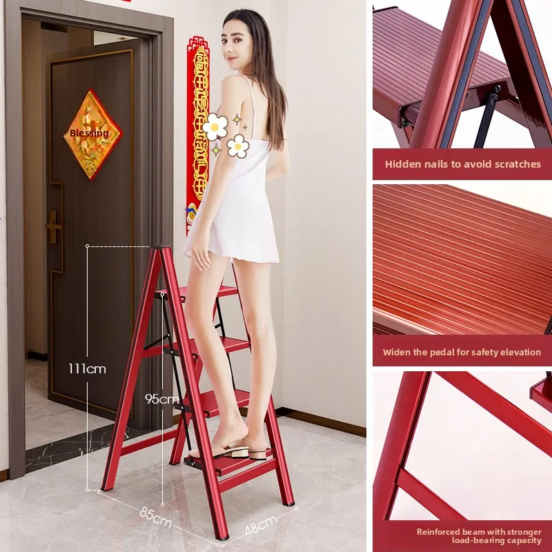 3-Step Aluminum Folding Ladder A-Frame Step Stool for Home Multi-Purpose Convertible Plant Stand Lightweight Step Ladders