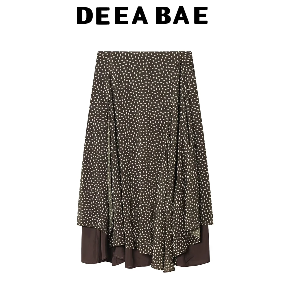 DEEABAE 2026 Frühjahr/Sommer Neuheit Damen Mid-Waist Vielseitiger Wellenpunkt Asymmetrischer Halblanger Rock