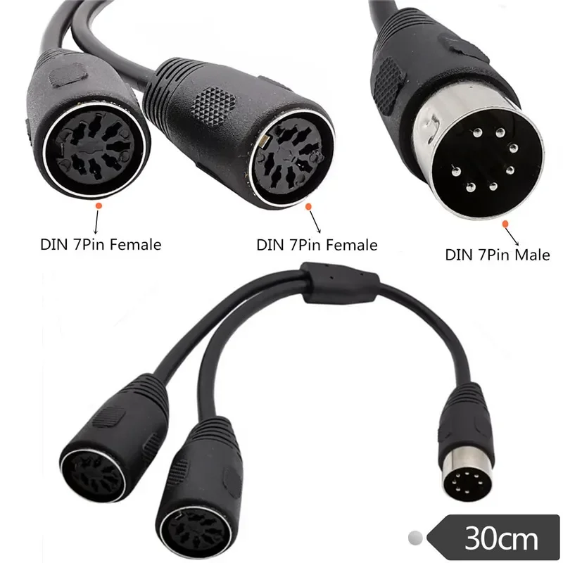 1FT MIDI DIN 7Pin Splitter Y Adapter Cable PIN MIDI DIN 1 Male Plug to 2x Female Socket Y Splitter Adapter Cable