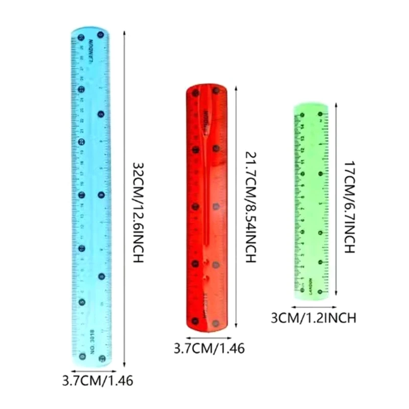 Flexible Ruler, Soft Bendable Ruler Plastic Ruler with Inches and Metric Colorful Bendier Ruler Shatterproof for Student LX9A