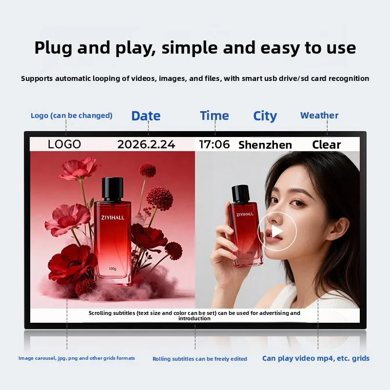 Wall advertising machine 32/43/50/55/65/75/86/98 inch high definition LCD integrated display