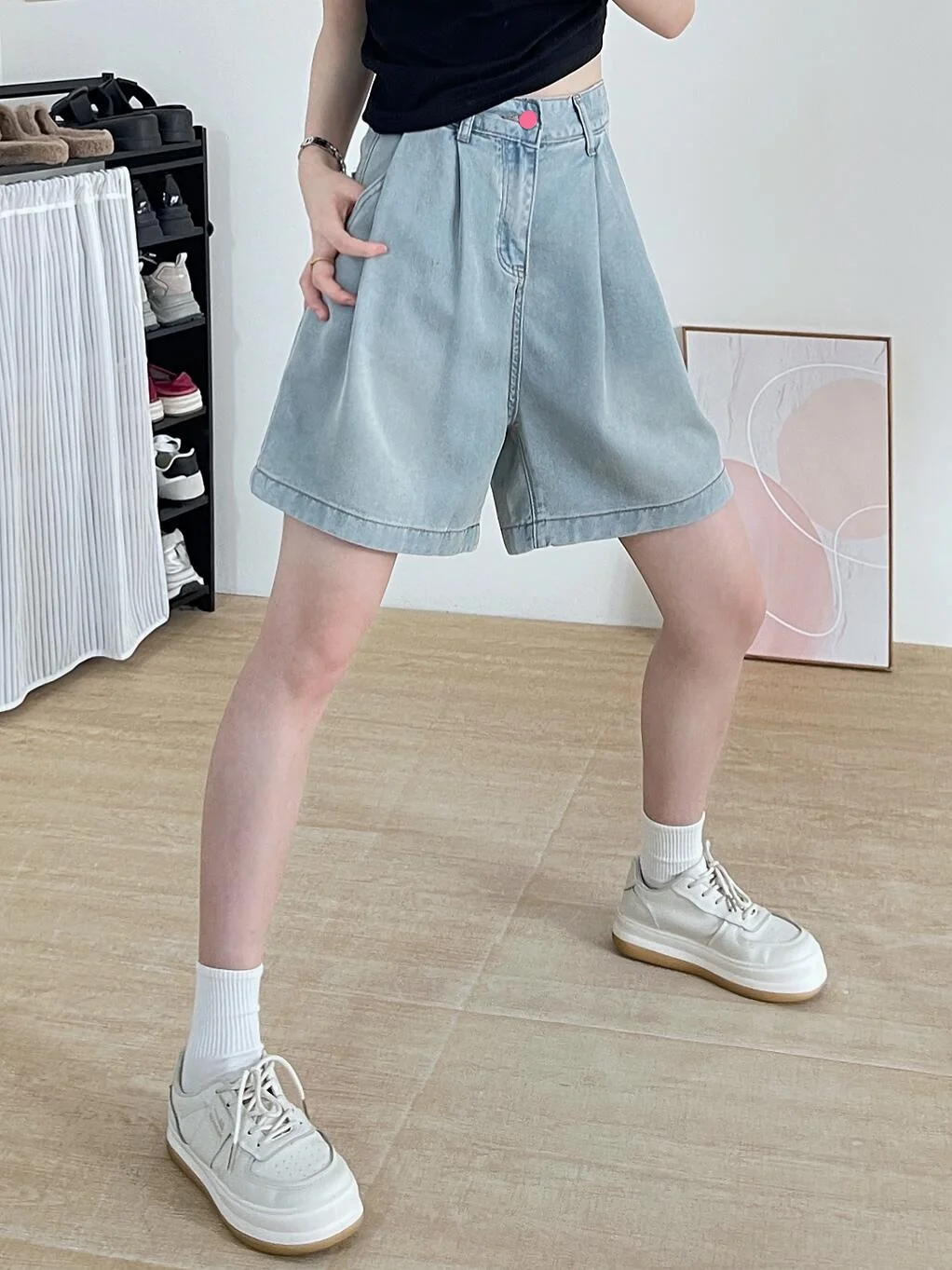 

Повседневные женские джинсовые шорты-капри с высокой талией и широкими штанинами, летние, свободного кроя, дышащие, удобные, из хлопкового денима