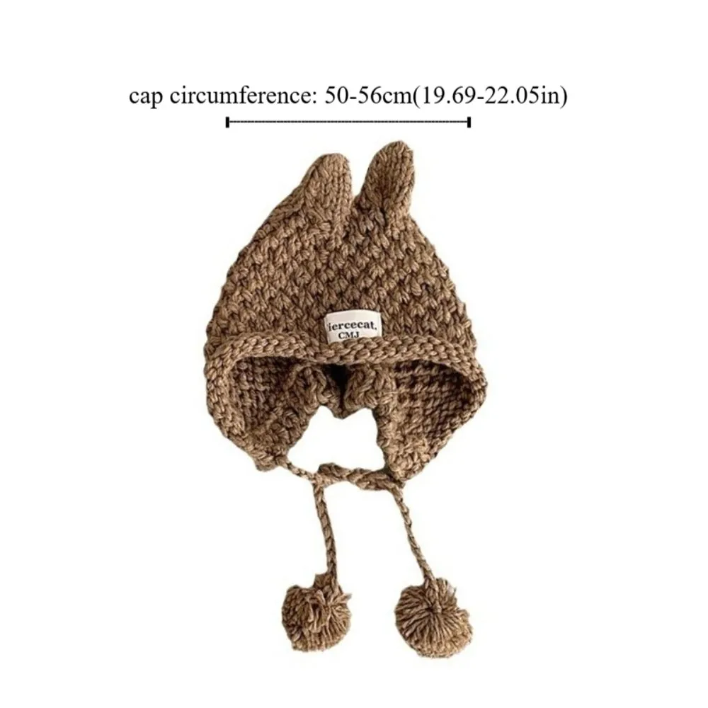 Cute Solid Color Baby Crochet Hat Soft Warm Autumn Winter Hand Knitted Cap Rabbit Ear Outdoor Ear Protection Cap Toddler