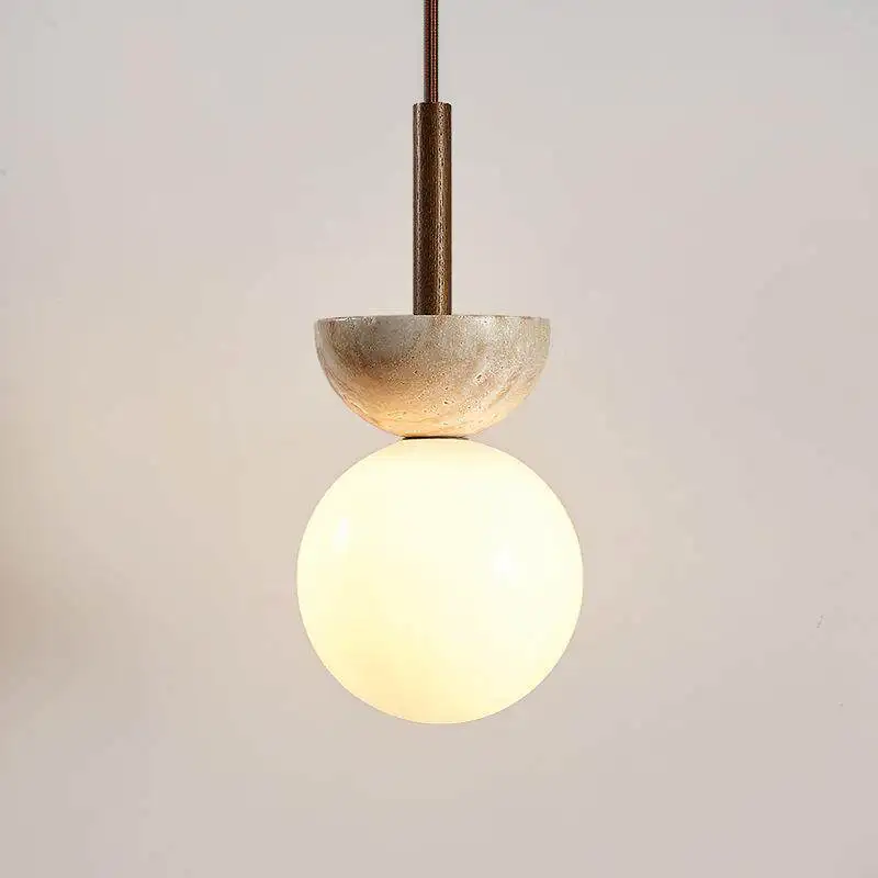 

Подвесной светильник Luma Wabi Sabi из желтого травертина, натуральный камень, дерево, LED, для спальни, прикроватной зоны, бара, ресторана, маленькая люстра